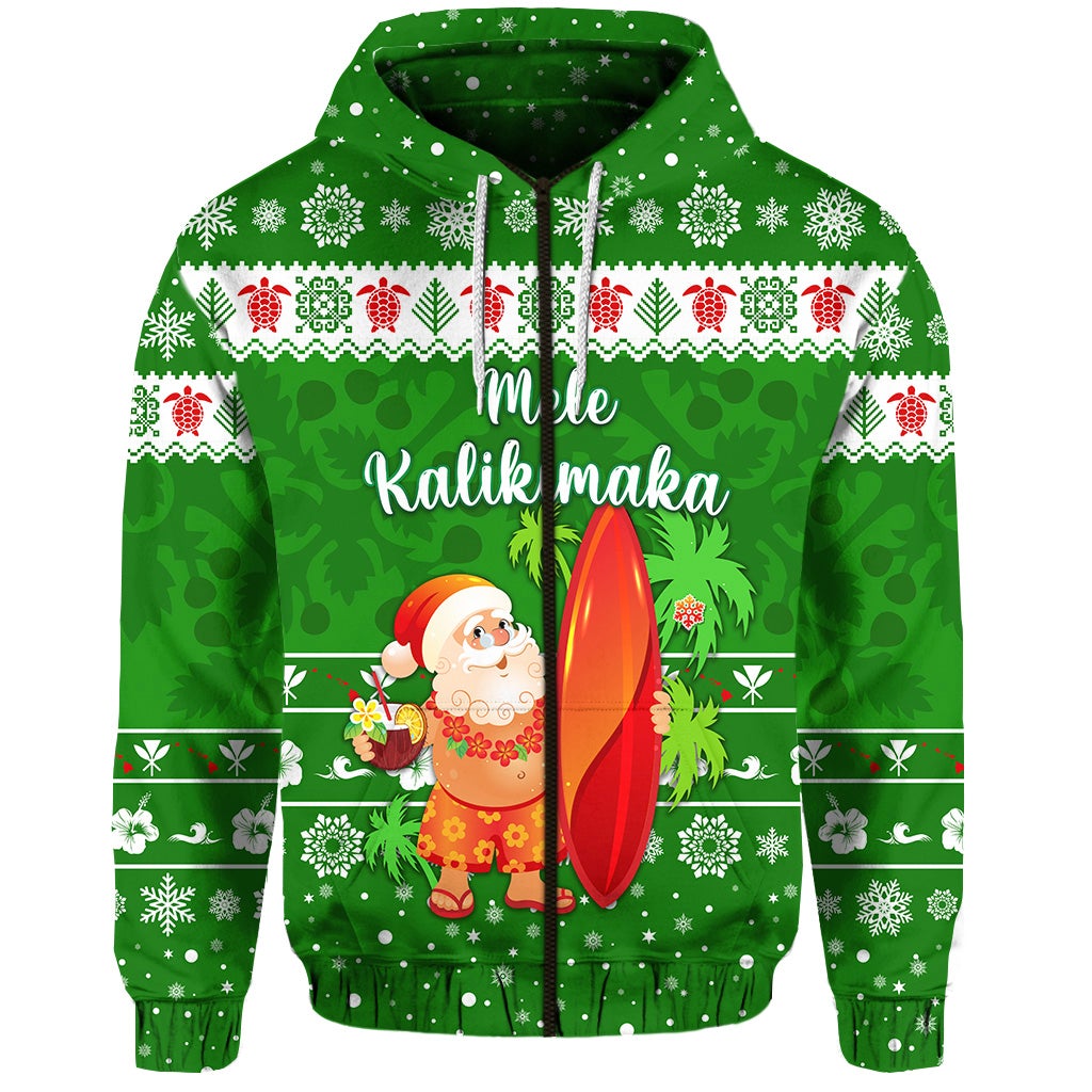 custom-personalised-hawaii-christmas-zip-hoodie-santa-claus-surfing-simple-style-green