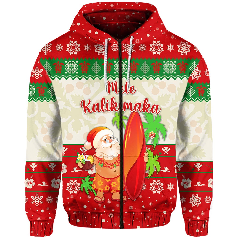custom-personalised-hawaii-christmas-zip-hoodie-santa-claus-surfing-simple-style-beige-red