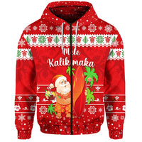Custom Christmas Hawaii Zip Hoodie Santa Claus Surfing Simple Style Red LT8 - Wonder Print Shop