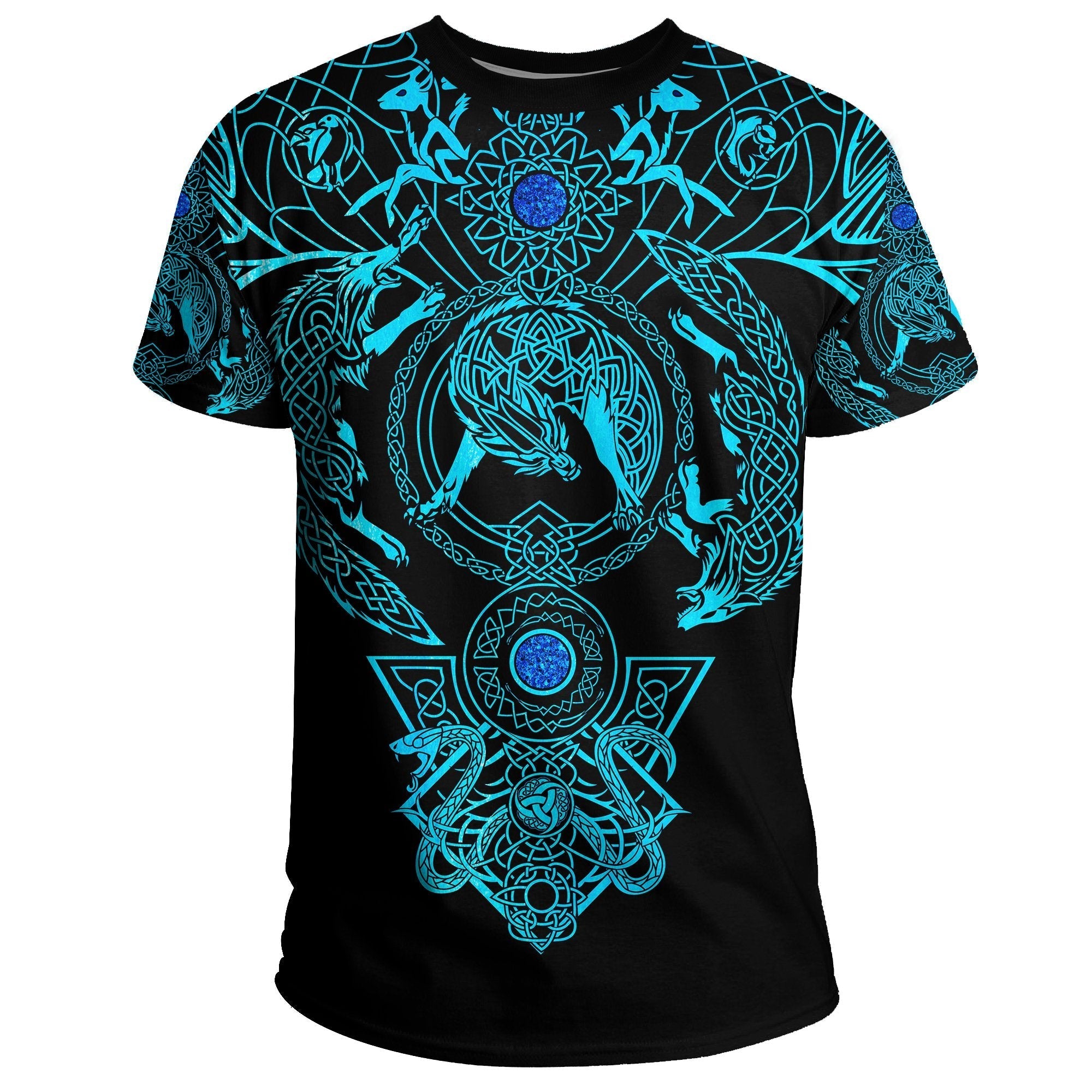 Viking T Shirt, Tattoo All Over Print Blue RLT12 - Wonder Print Shop