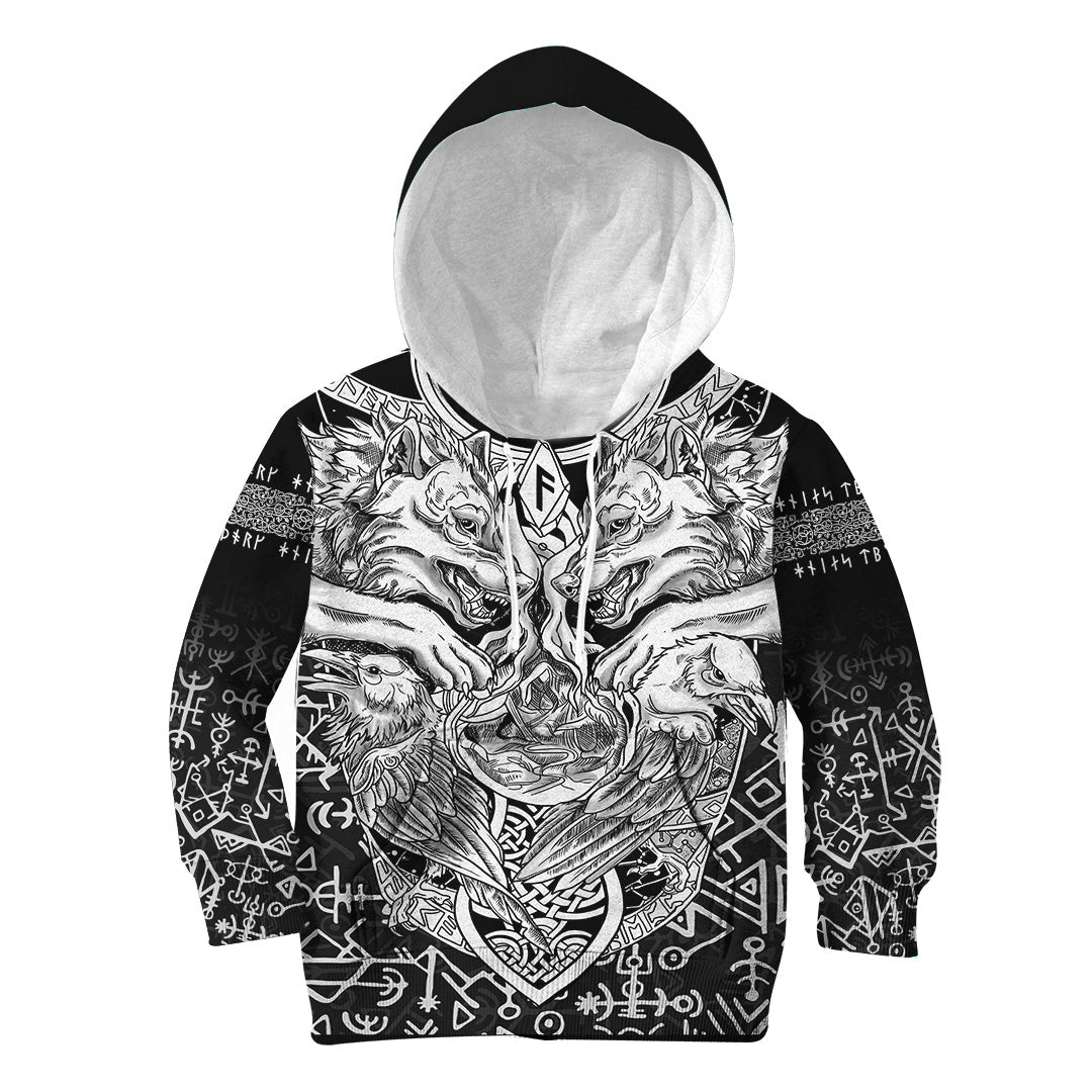 Viking Hoodie Kid Wolf and Raven Special RLT12 - Wonder Print Shop