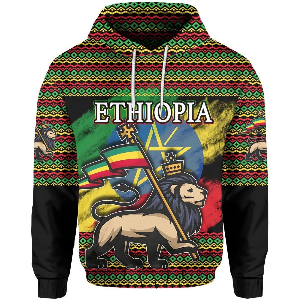 Ethiopia Hoodie Lion Of Judah Flag Grunge LT6 - Wonder Print Shop
