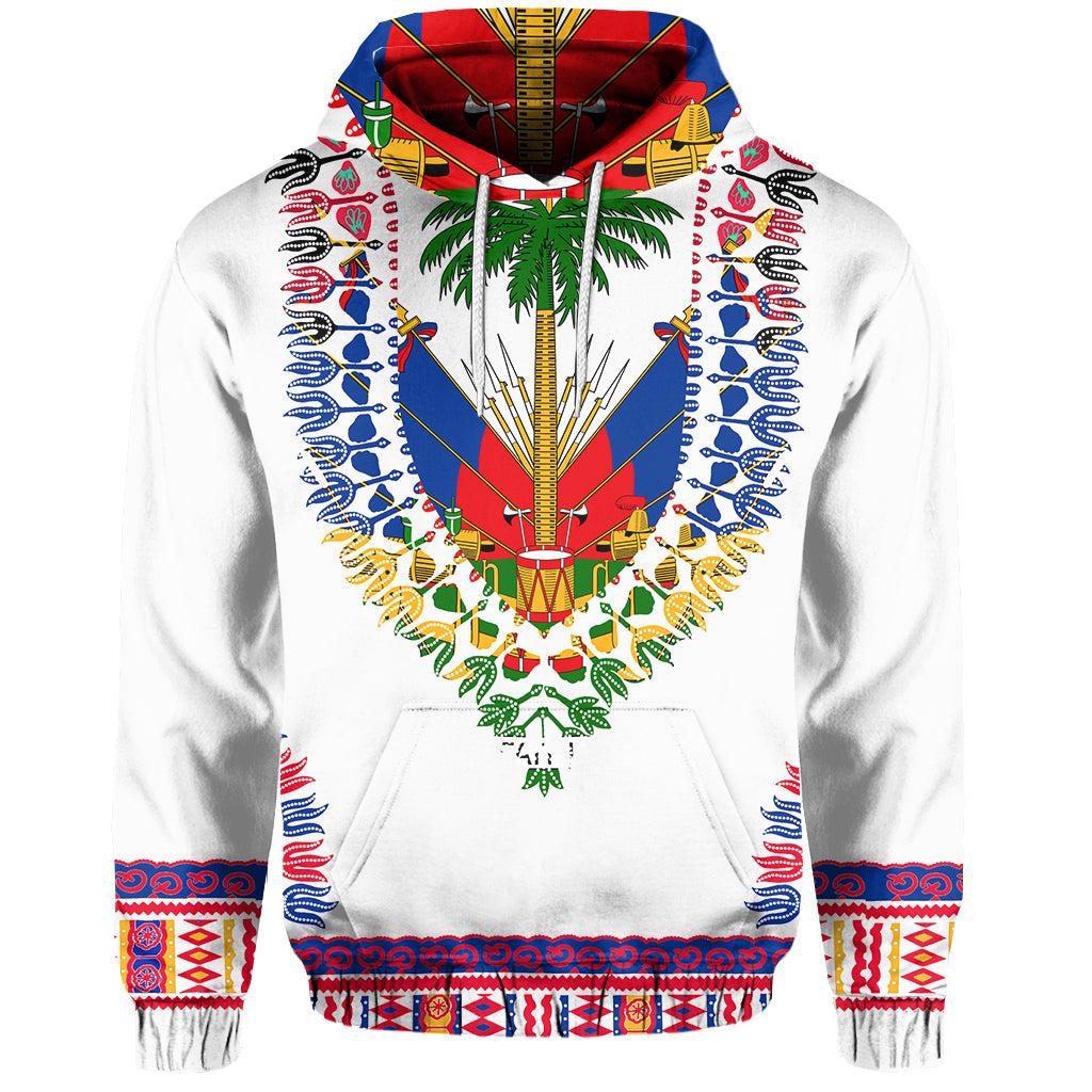 Custom Haiti Hoodie Dashiki Mix Coat Of Arms White Style LT6 - Wonder Print Shop