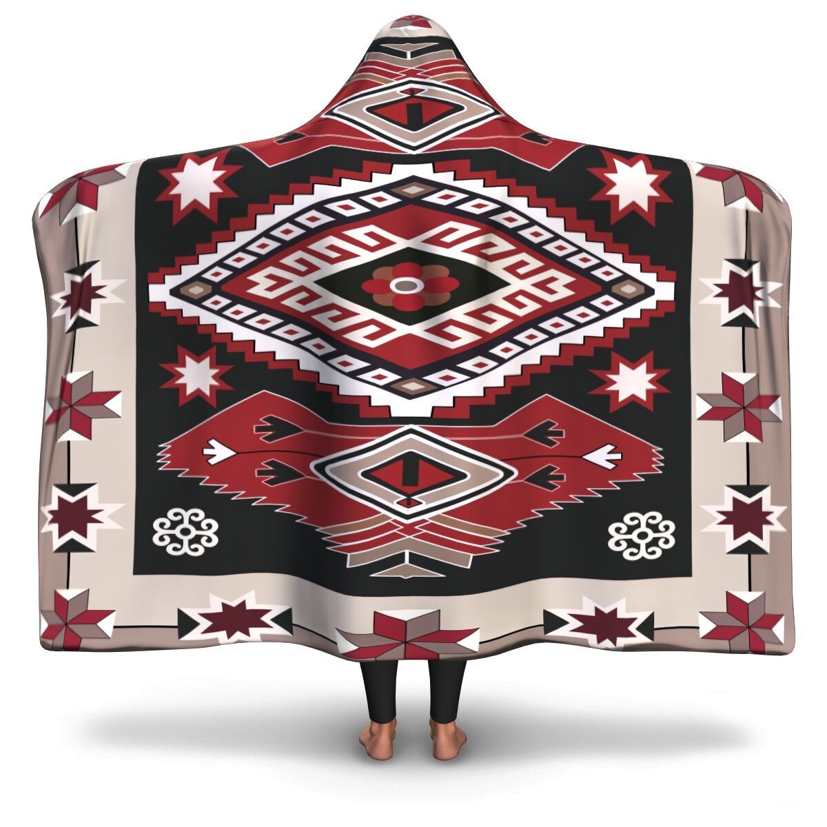 ethnic-red-gray-pattern-native-american-hooded-blanket