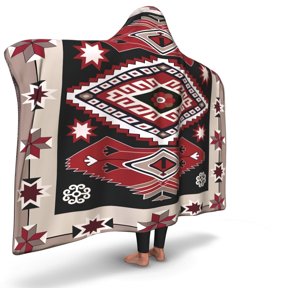ethnic-red-gray-pattern-native-american-hooded-blanket