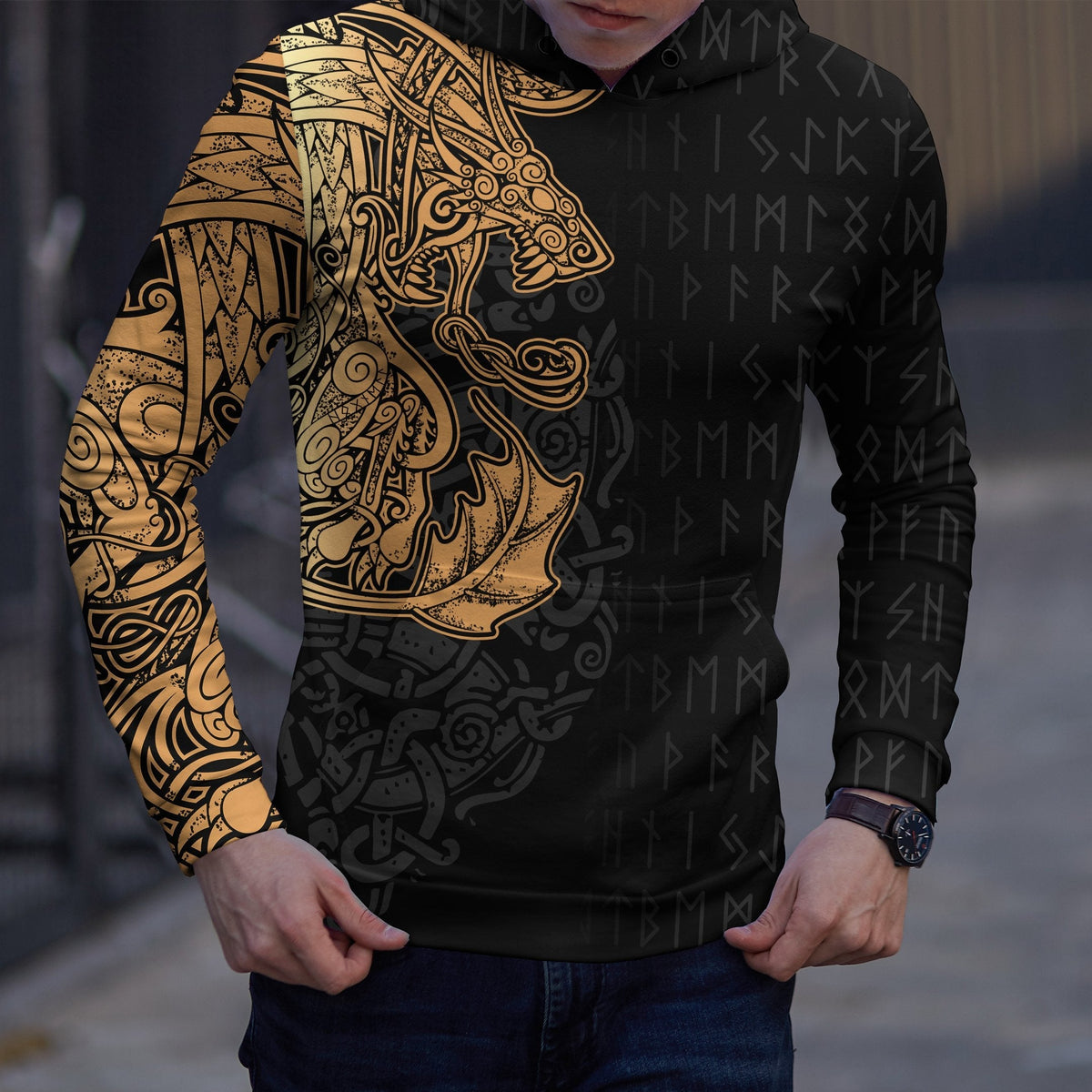 Viking Hoodie Fenrir Och Jormungand Special Tattoo Style RLT12 - Wonder Print Shop