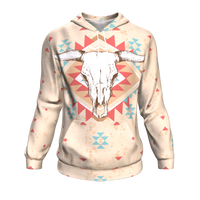 Bison Bull Head Pink Red 3D Pullover Hoodie  Native American Clothings LT10 - Wonder Print Shop