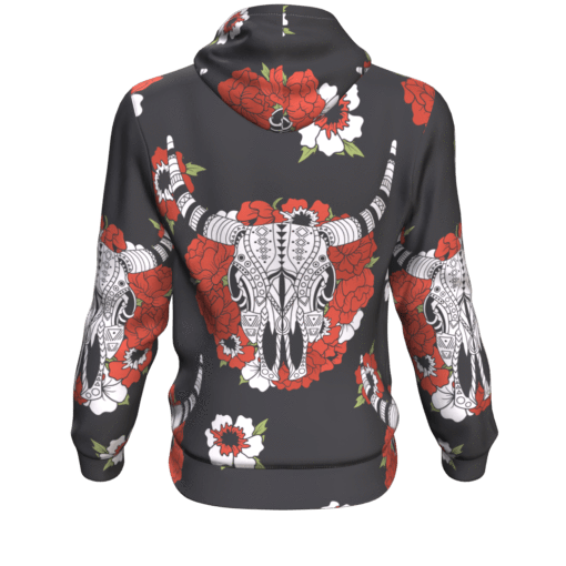 Bison Head Red Rose 3D Pullover Hoodie Native American LT10 - Wonder Print Shop