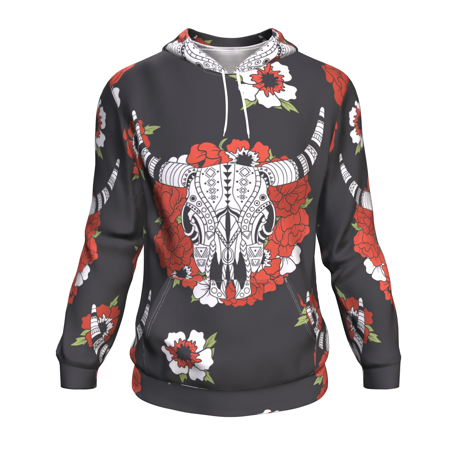 Bison Head Red Rose 3D Pullover Hoodie Native American LT10 - Wonder Print Shop