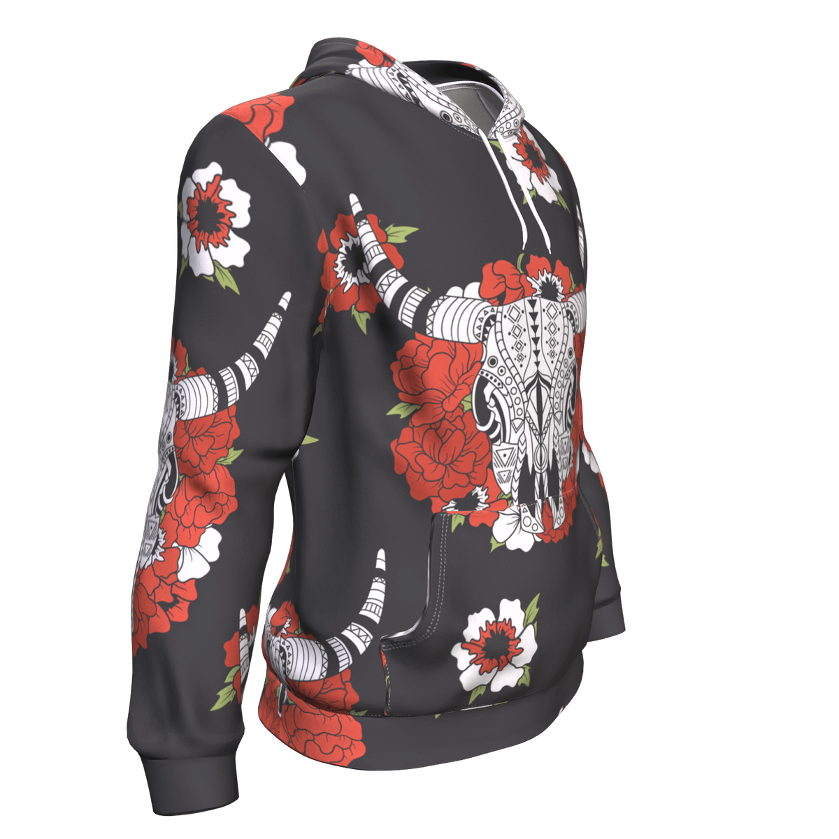 Bison Head Red Rose 3D Pullover Hoodie Native American LT10 - Wonder Print Shop