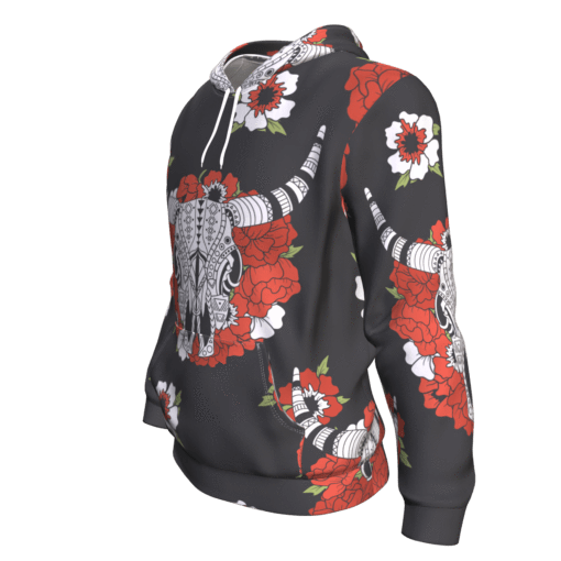 Bison Head Red Rose 3D Pullover Hoodie Native American LT10 - Wonder Print Shop