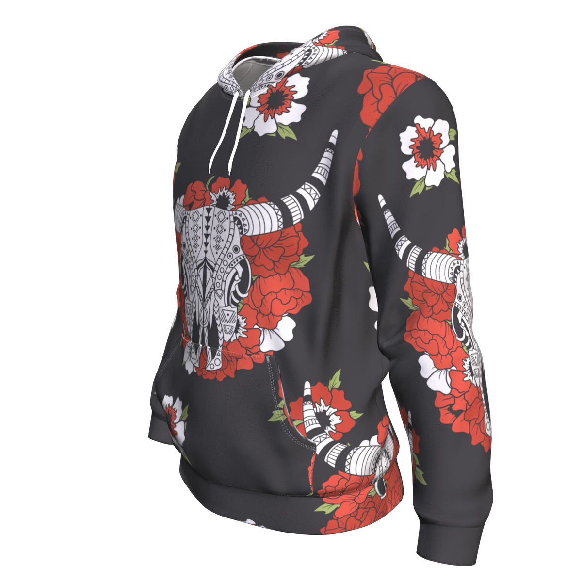 Bison Head Red Rose 3D Pullover Hoodie Native American LT10 - Wonder Print Shop