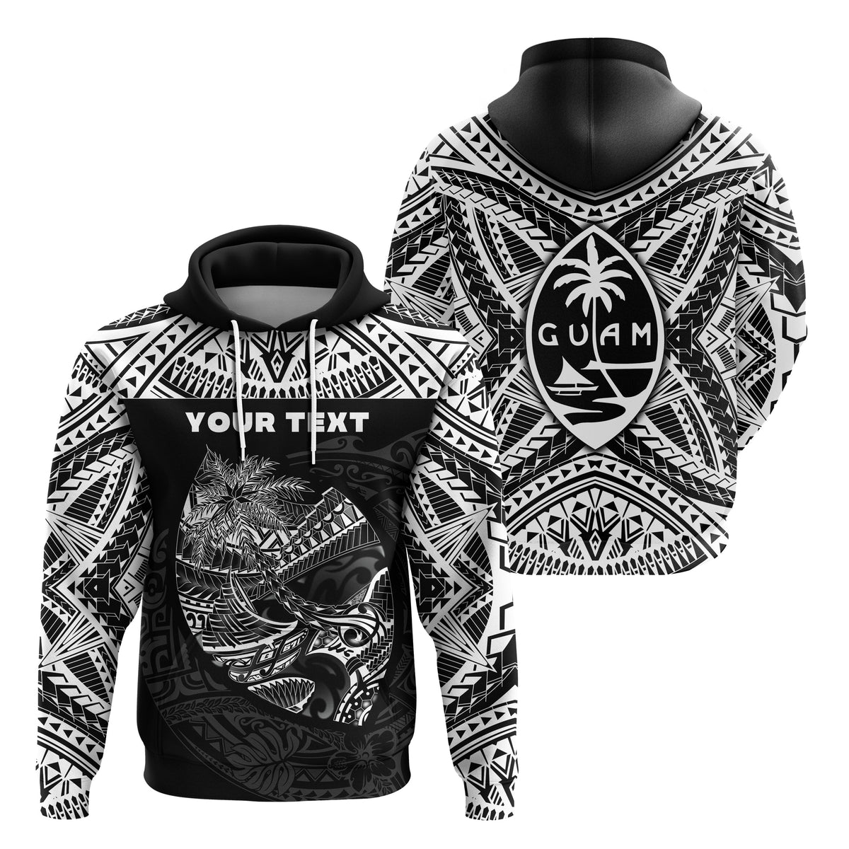 Custom Guam Rugby Hoodie Polynesian Patterns Black Ver.2 LT16 - Wonder Print Shop