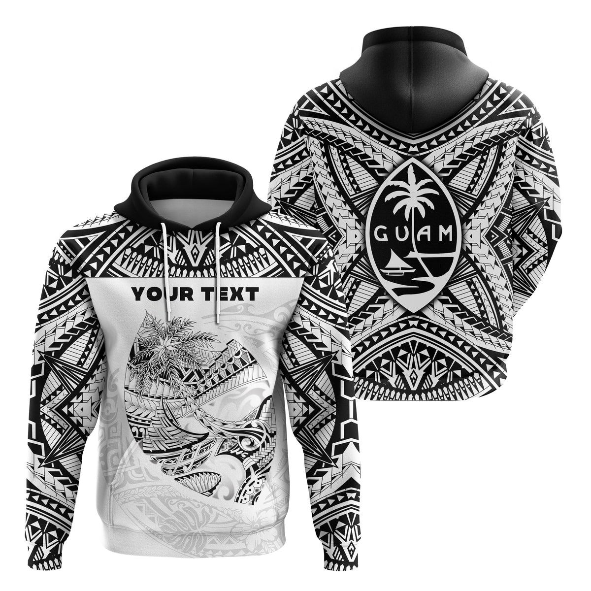 Custom Guam Rugby Hoodie Polynesian Patterns White Ver.2 LT16 - Wonder Print Shop