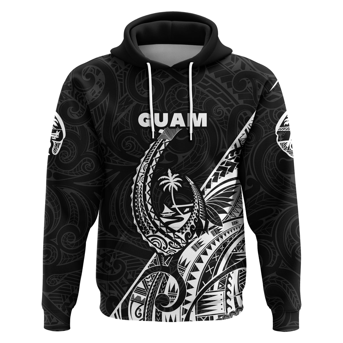 Custom Guam Rugby Hoodie Polynesian Patterns Style Black LT16 - Wonder Print Shop