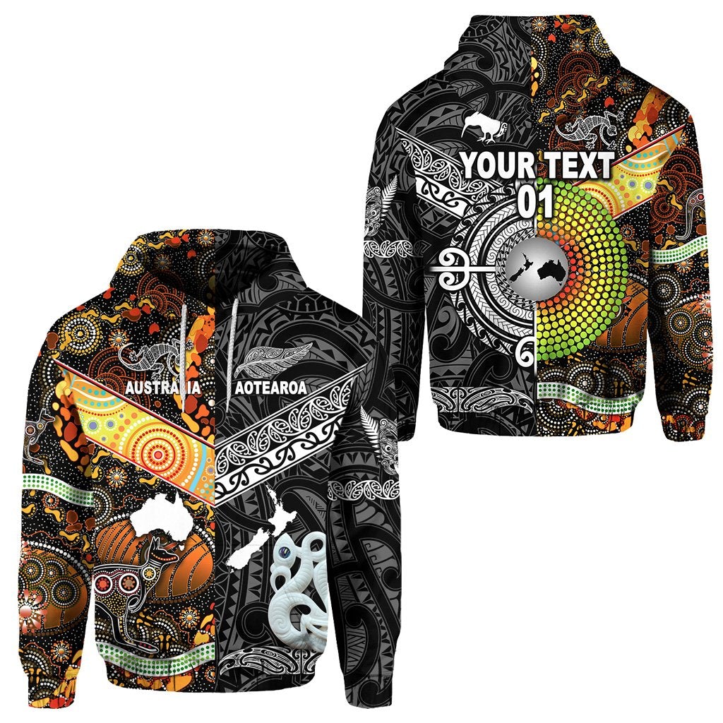 Custom New Zealand Australia Hoodie Together Black, Custom Text And Number LT8 - Wonder Print Shop