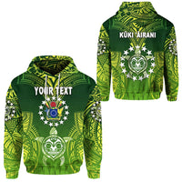 Green hoodie with tribal print, custom back text, hooded with drawstrings