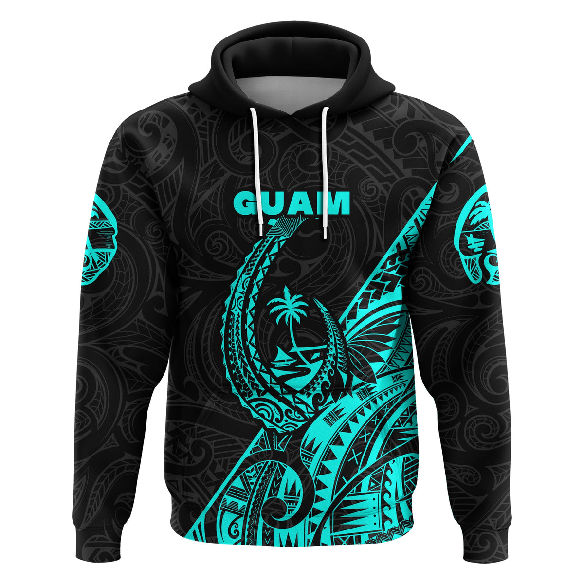 Custom Guam Rugby Hoodie Polynesian Patterns Style Turquoise LT16 - Wonder Print Shop