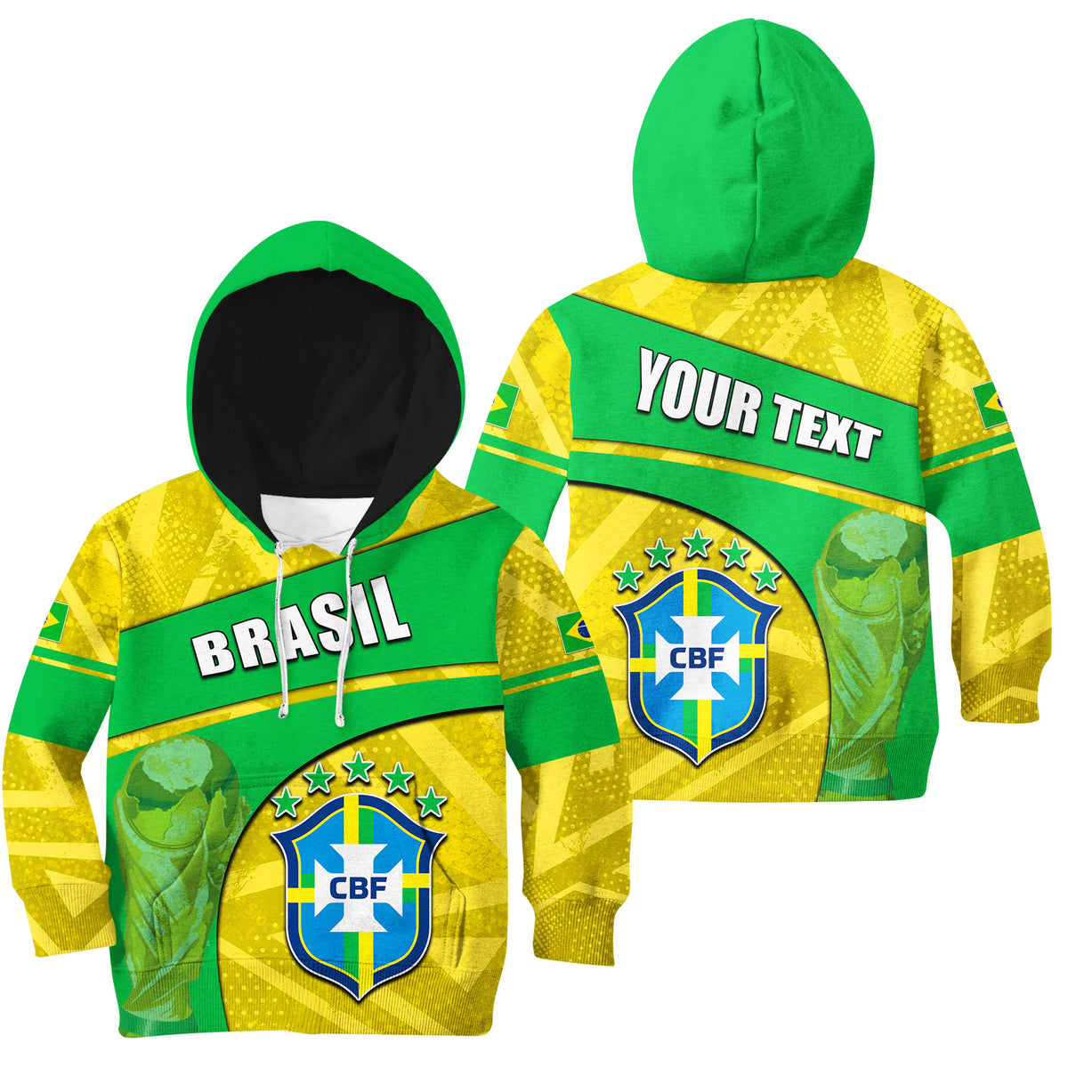 (Custom Personalised) Brasil World Cup 2022 Hoodie KID Basic Style LT6 - Wonder Print Shop