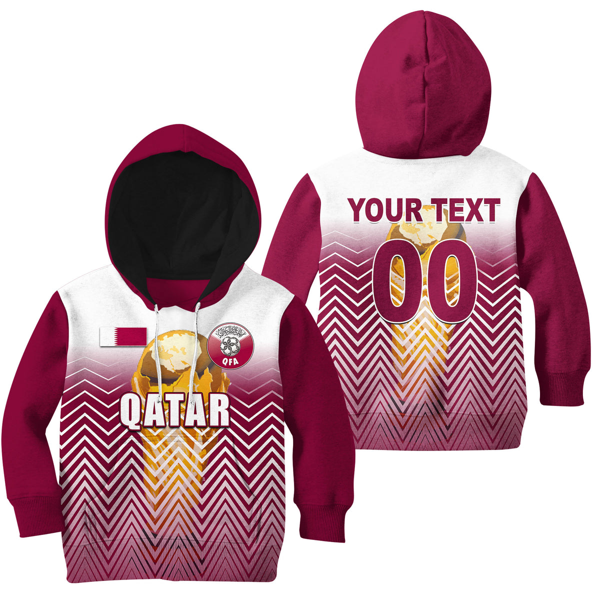 (Custom Personalised And Number) Qatar World Cup 2022 Hoodie KID Sport Style LT6 - Wonder Print Shop