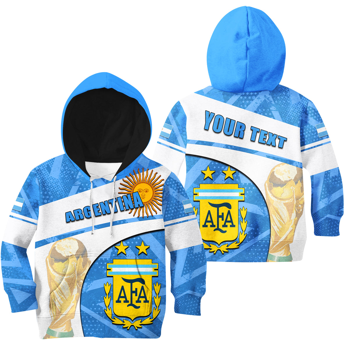 (Custom Personalised) Argentina World Cup 2022 Hoodie KID Basic Style LT6 - Wonder Print Shop