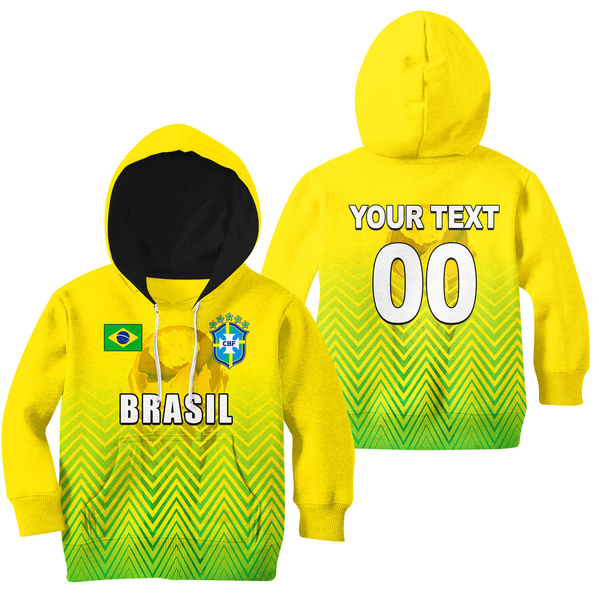 (Custom Personalised And Number) Brasil World Cup 2022 Hoodie KID Sport Style LT6 - Wonder Print Shop