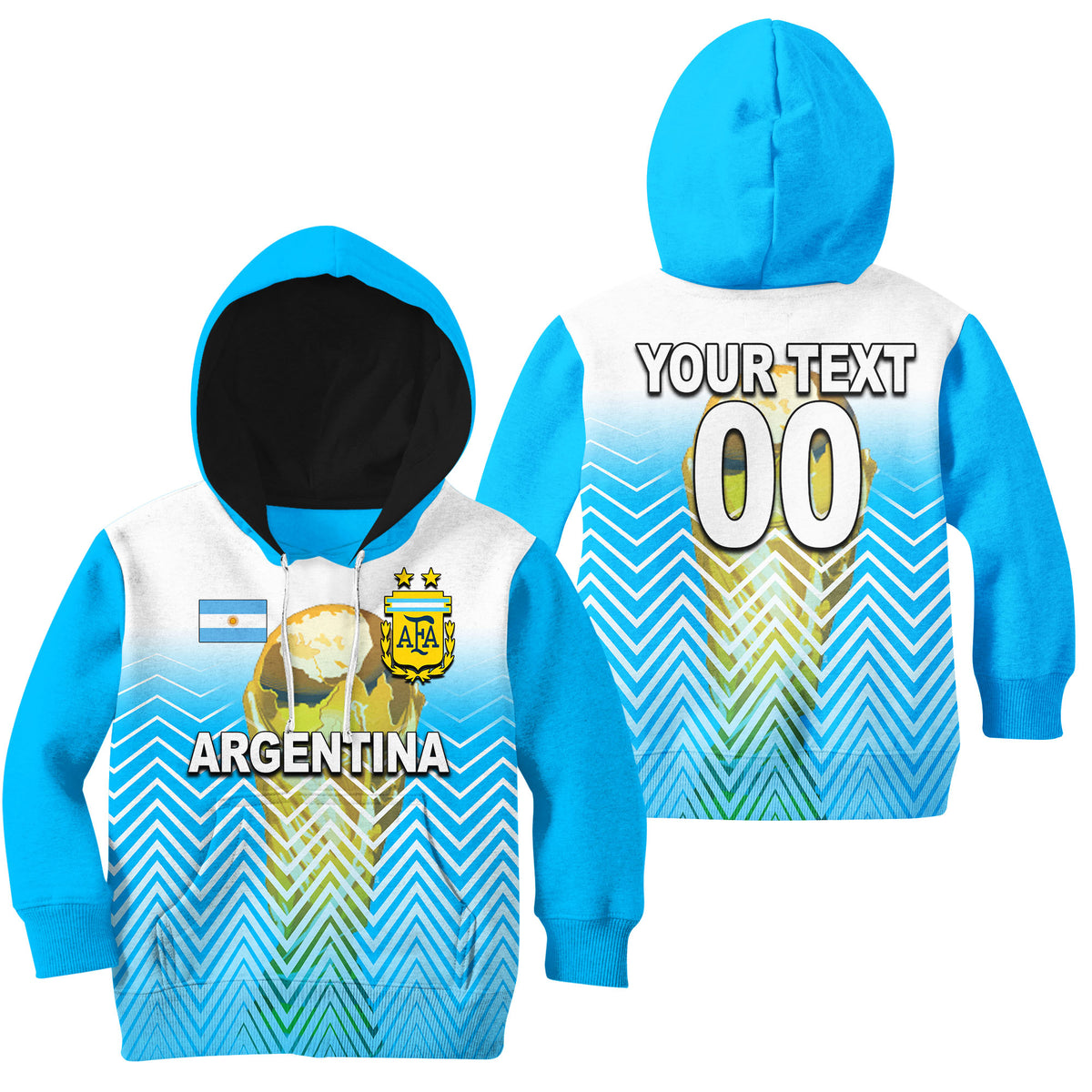 (Custom Personalised And Number) Argentina World Cup 2022 Hoodie KID Sport Style LT6 - Wonder Print Shop
