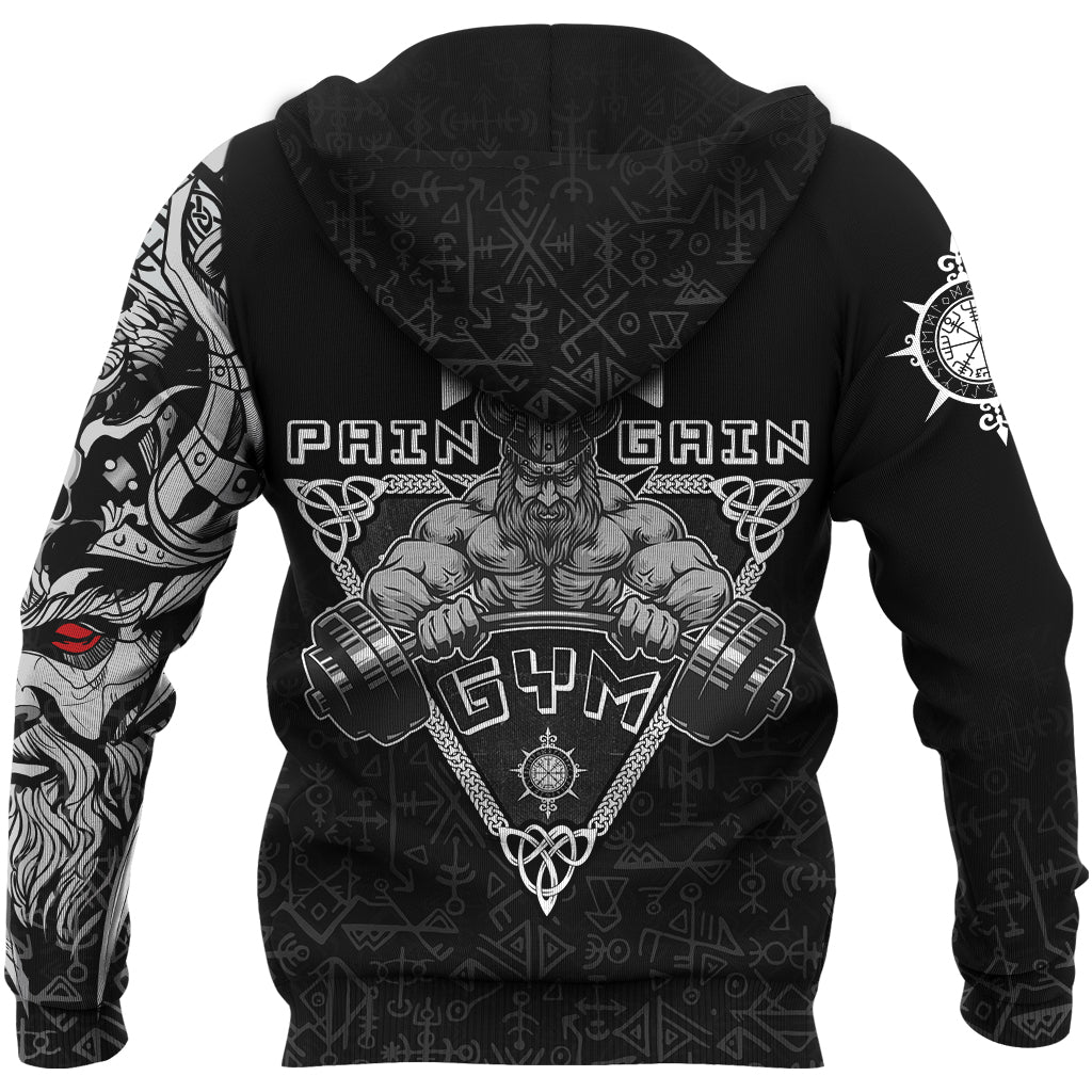 Viking Zip Hoodie - Viking Gym Vegvisir Style "No Pain No Gain" RLT12 - Wonder Print Shop