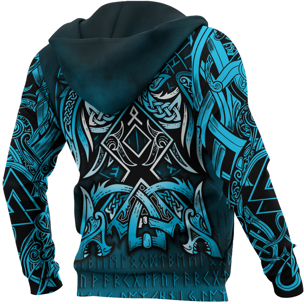 Viking Zip Hoodie - Othala and Raven Blue RLT12 - Wonder Print Shop