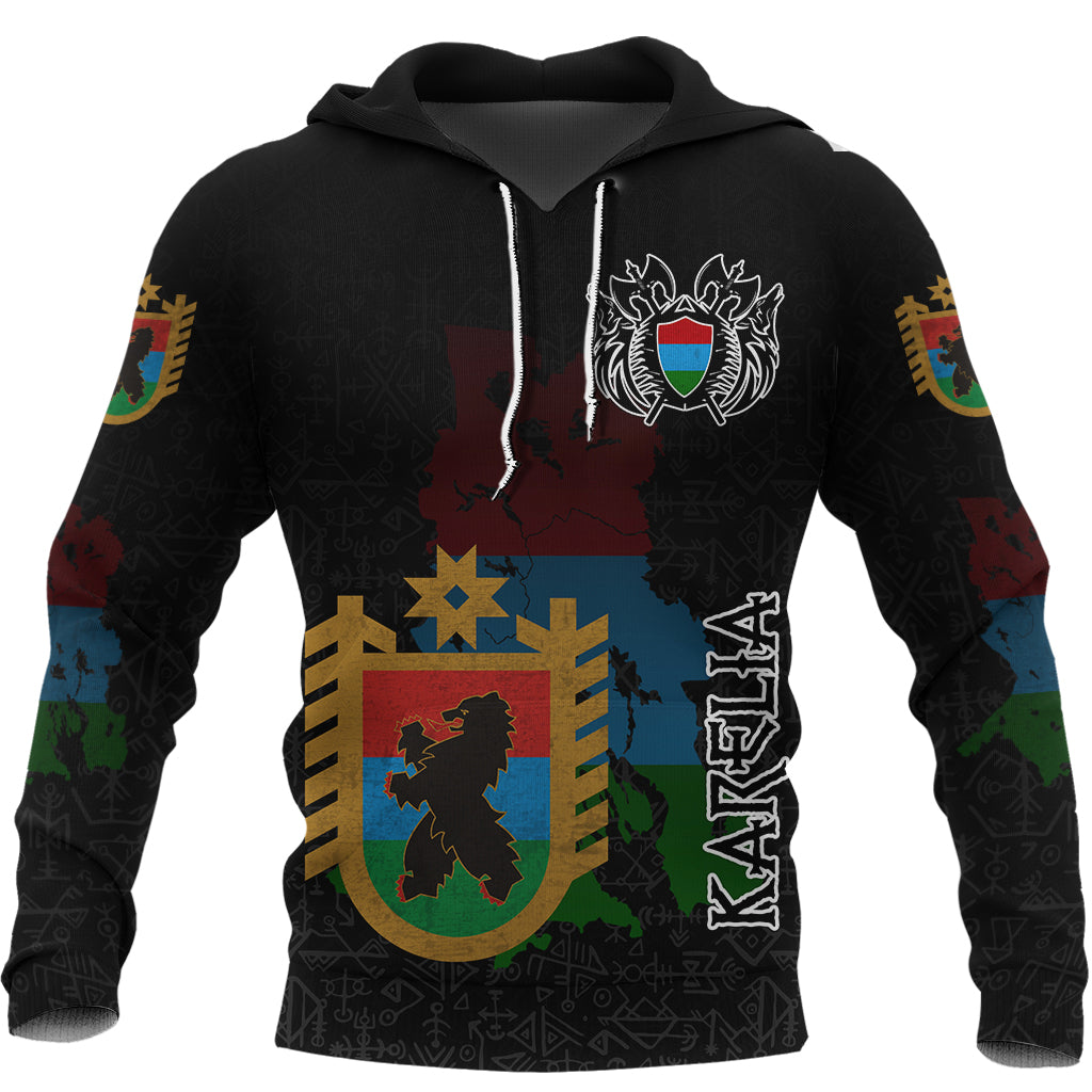 Custom Viking Karelia Flag and Map Hoodie style Viking Geri and Freki RLT12 - Wonder Print Shop