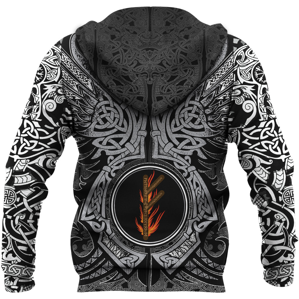 Viking Zip Hoodie - Fehu Rune, Raven Tattoo RLT12 - Wonder Print Shop