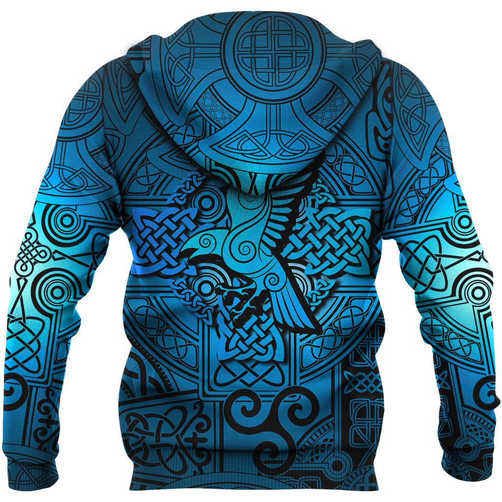 Viking Hoodie Raven Odin Celtic Cyan RLT12 - Wonder Print Shop