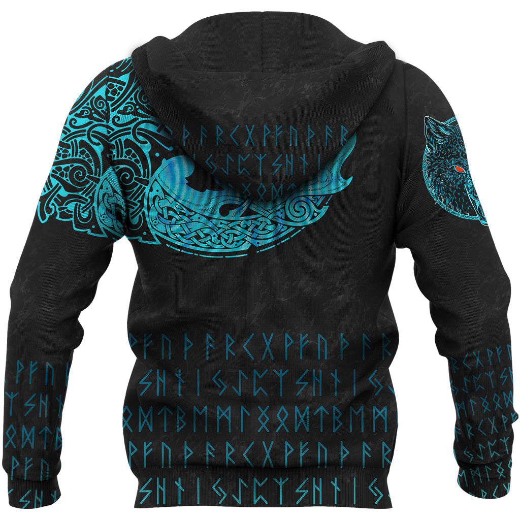 Viking Zip Hoodie - Fenrir Wolf Cyan RLT12 - Wonder Print Shop