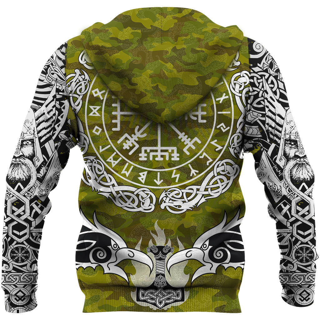 Viking Hoodie Raven Of Odin and Symbol Viking On Camo Background RLT12 - Wonder Print Shop