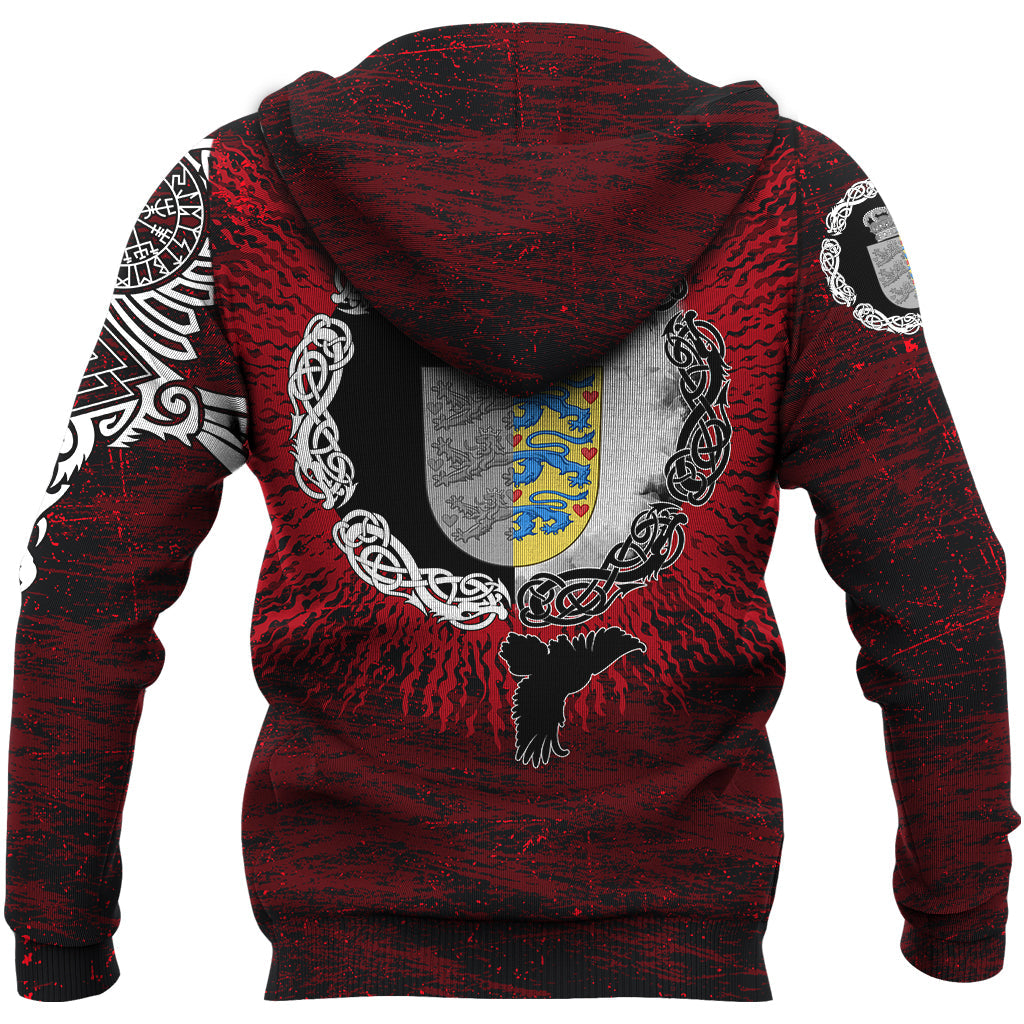 Viking Hoodie Denmark Raven Of Odin and Symbol Viking On Blood Background RLT12 - Wonder Print Shop