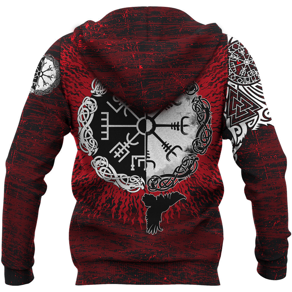 Viking Hoodie Raven Of Odin and Symbol Viking On Blood Background RLT12 - Wonder Print Shop