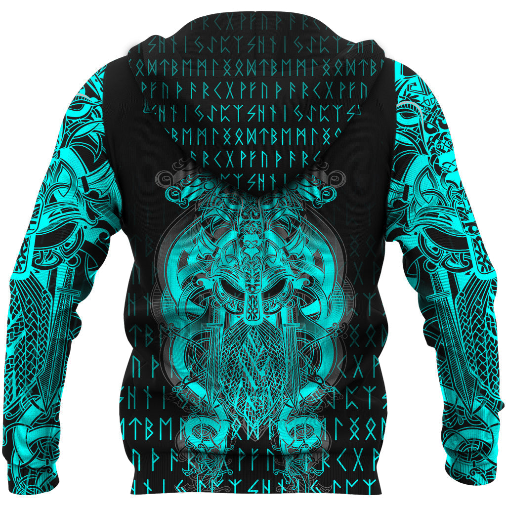 Custom Viking Tyr Tattoo Cyan Zip Hoodie RLT12 - Wonder Print Shop