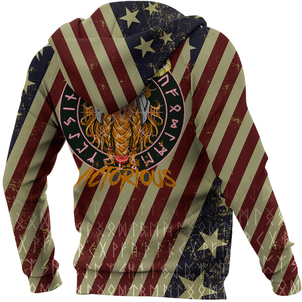 Custom Viking Zip Hoodie American Warrior Victorious RLT12 - Wonder Print Shop