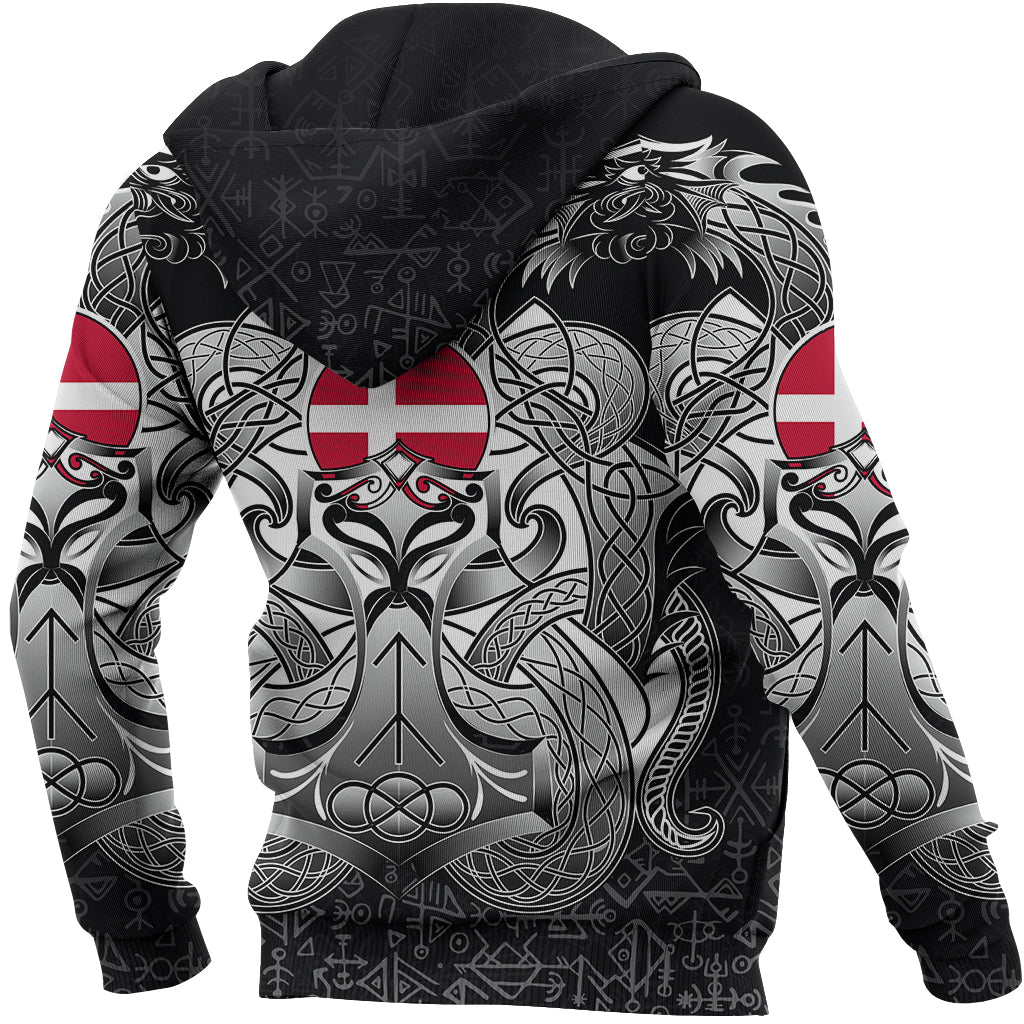 Viking Zip Hoodie - Denmark Mjolnir and Double Dragon RLT12 - Wonder Print Shop