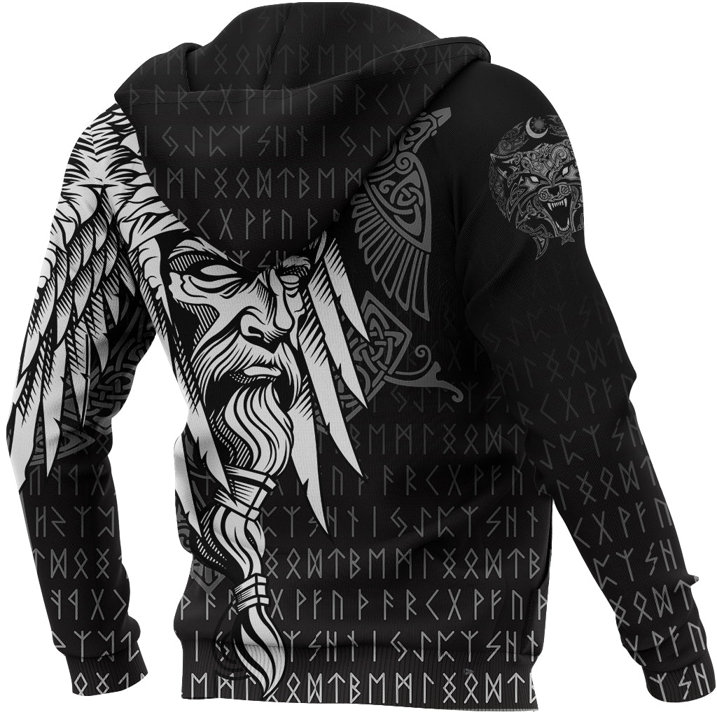 Viking Zip Hoodie Odin Raven and Fenrir On Hand RLT12 - Wonder Print Shop