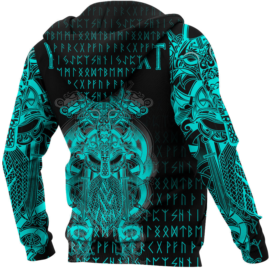 Custom Viking Tyr Tattoo Cyan Zip Hoodie RLT12 - Wonder Print Shop