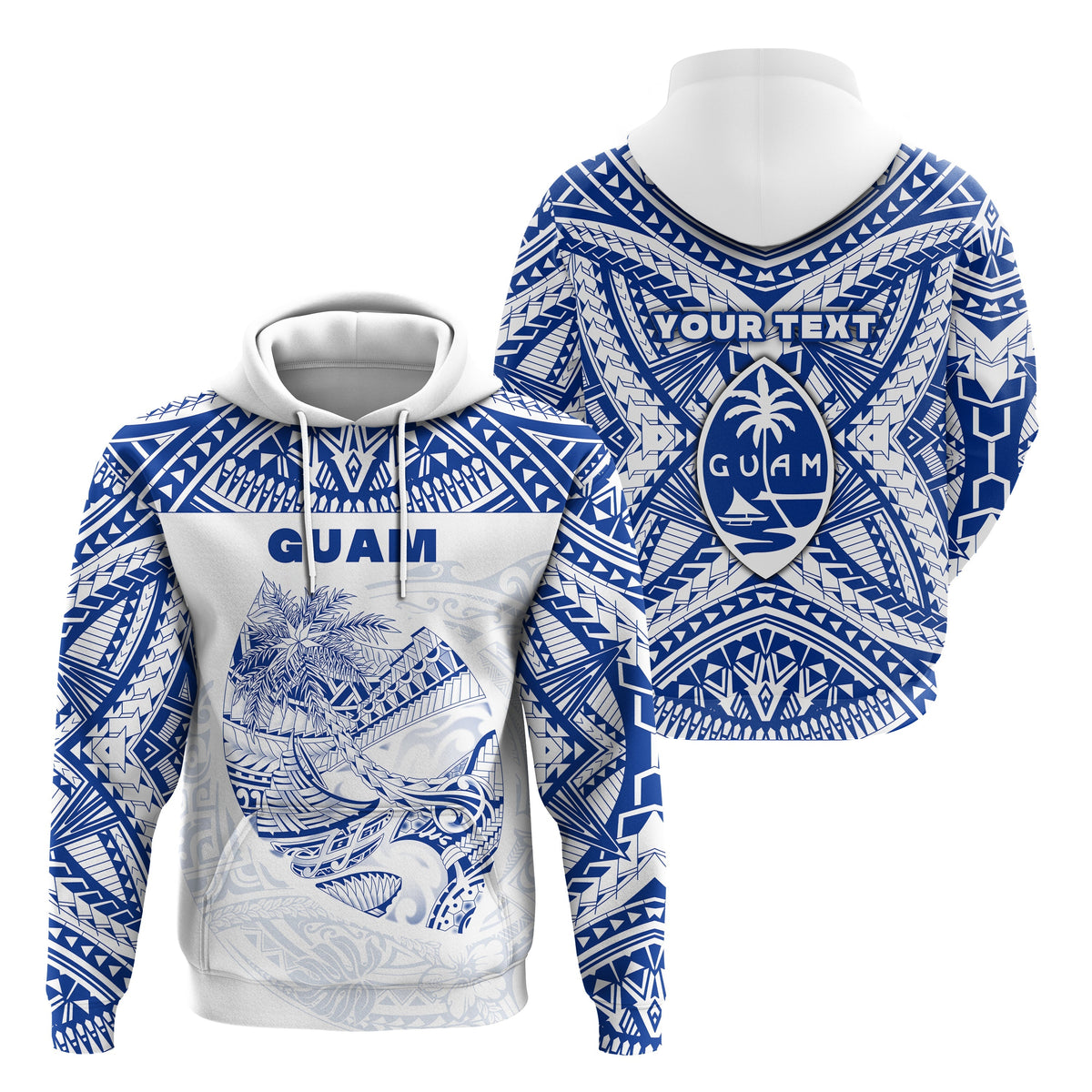 Custom Guam Rugby Hoodie Polynesian Patterns Blue LT16 - Wonder Print Shop