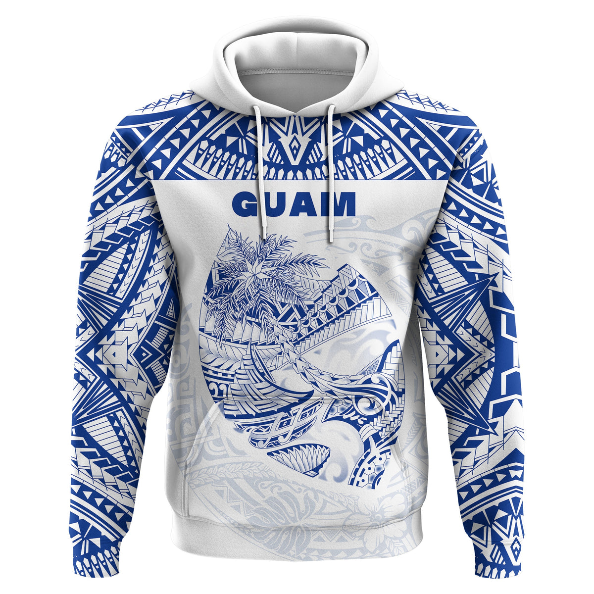 Custom Guam Rugby Hoodie Polynesian Patterns Blue LT16 - Wonder Print Shop