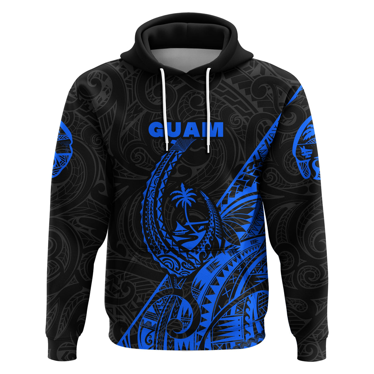 Custom Guam Rugby Hoodie Polynesian Patterns Style Blue LT16 - Wonder Print Shop