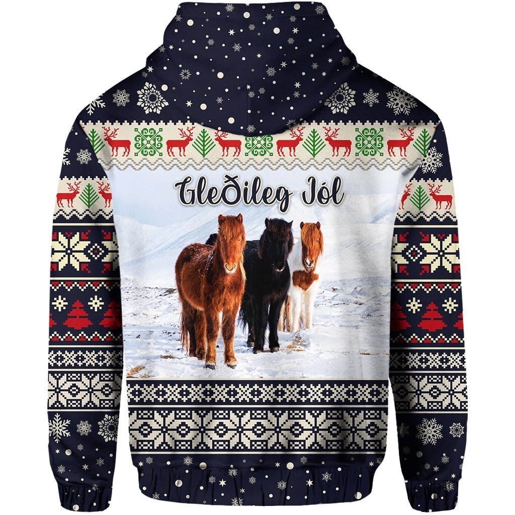 Custom Icelandic Horse Christmas Zip Hoodie Navy LT8 - Wonder Print Shop