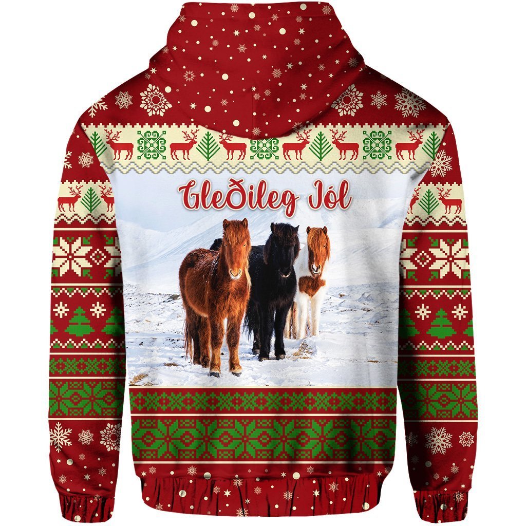 Custom Icelandic Horse Christmas Zip Hoodie Red LT8 - Wonder Print Shop