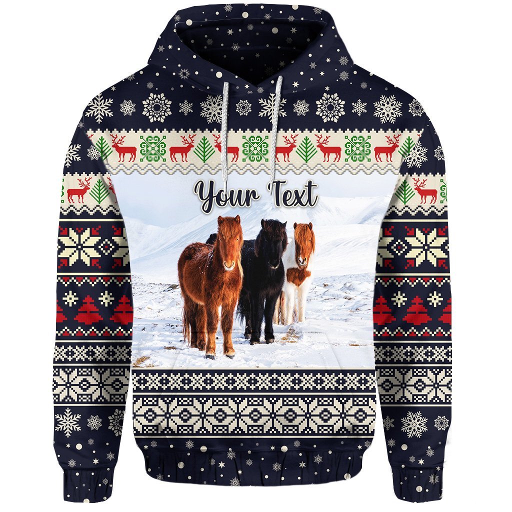 Custom Icelandic Horse Christmas Hoodie Navy LT8 - Wonder Print Shop