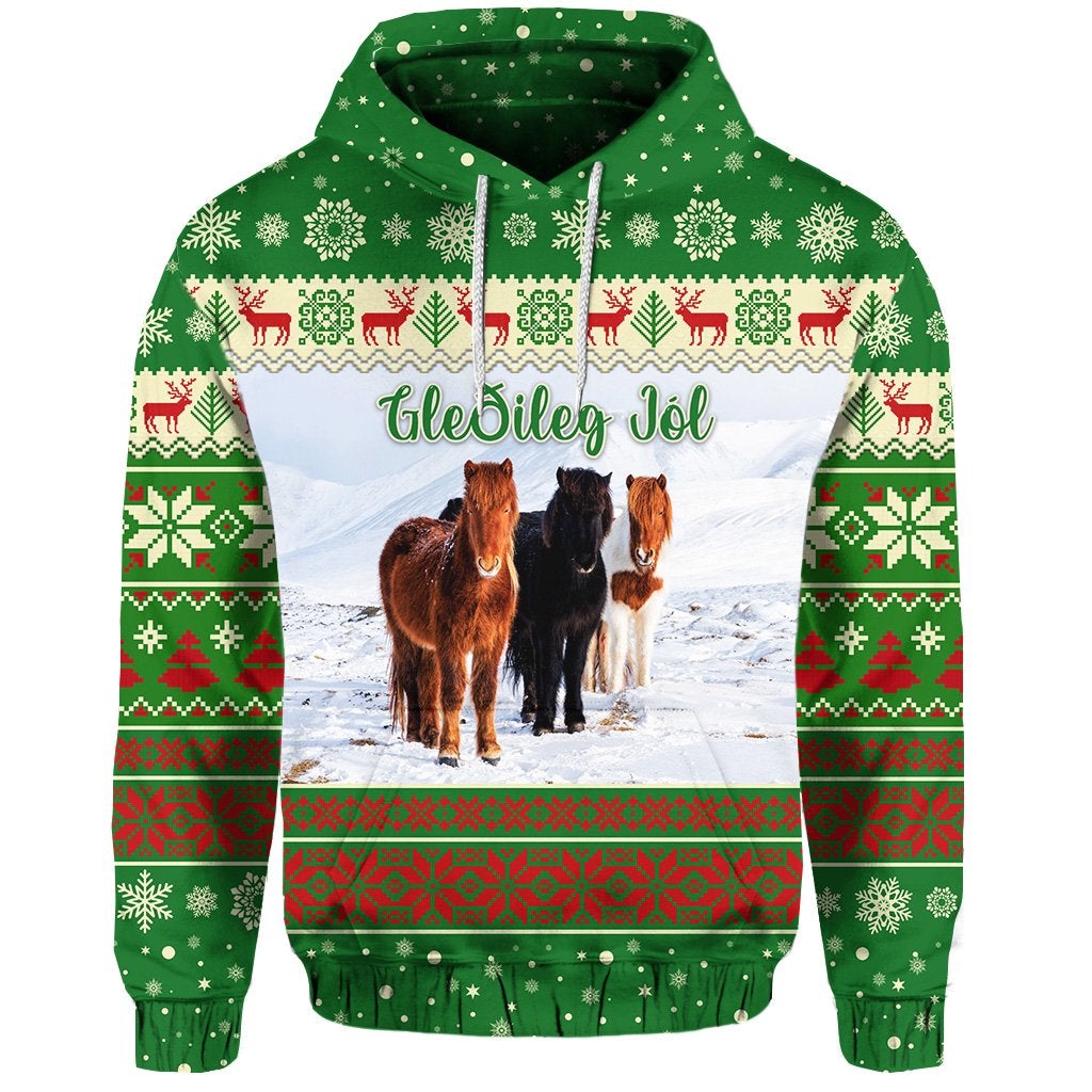Icelandic Horse Christmas Hoodie Green LT8 - Wonder Print Shop