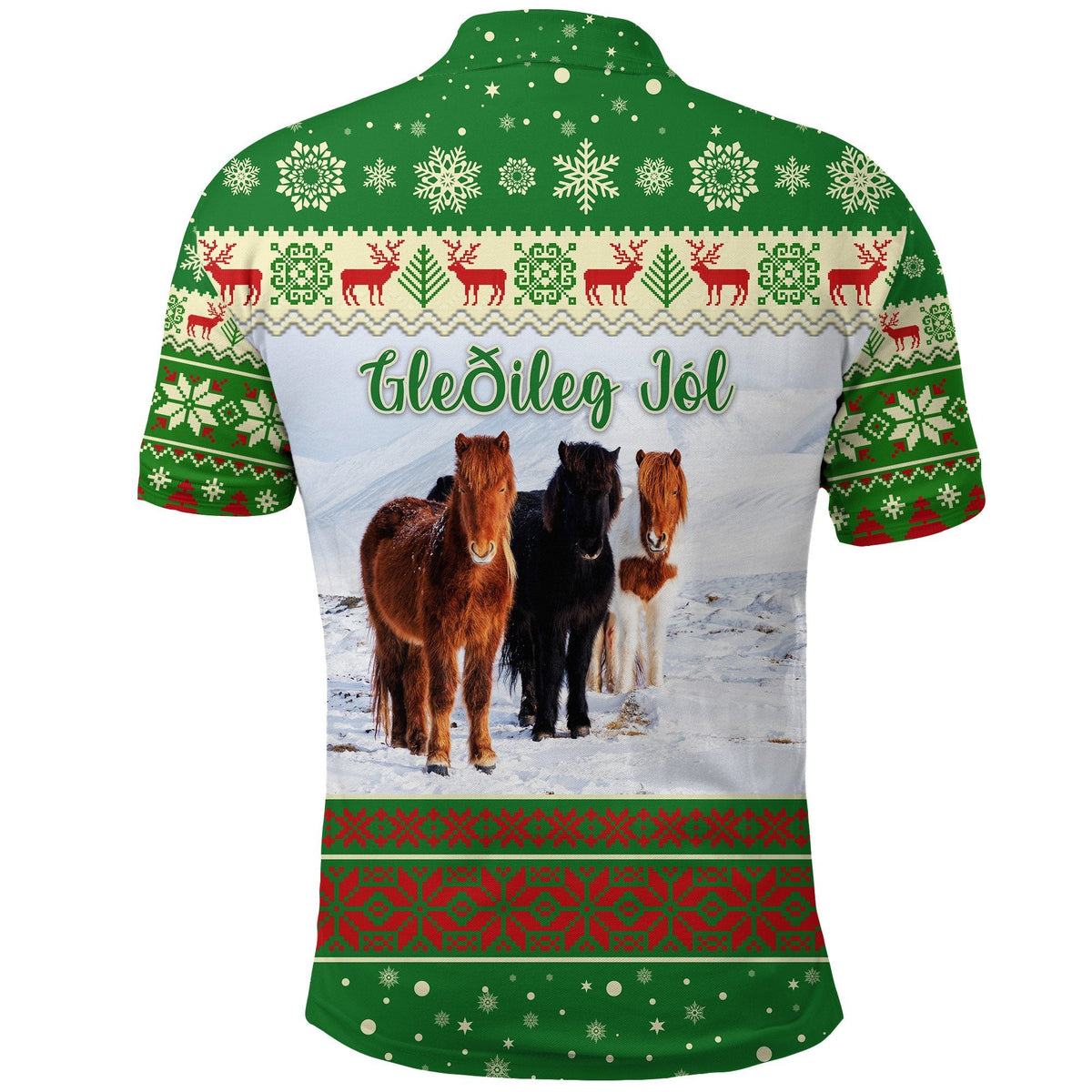 Custom Christmas Icelandic Horse Polo Shirt Green LT8 - Wonder Print Shop