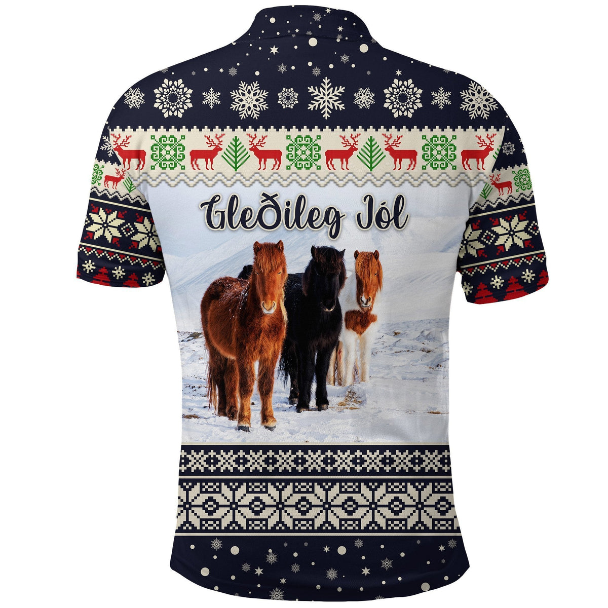 Custom Christmas Icelandic Horse Polo Shirt Navy LT8 - Wonder Print Shop